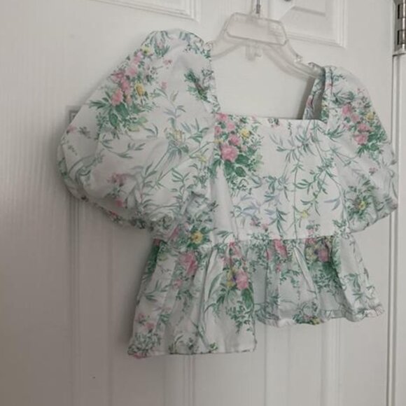 Janie and Jack Floral Bubble Sleeve Peplum Top - Picture 2 of 9